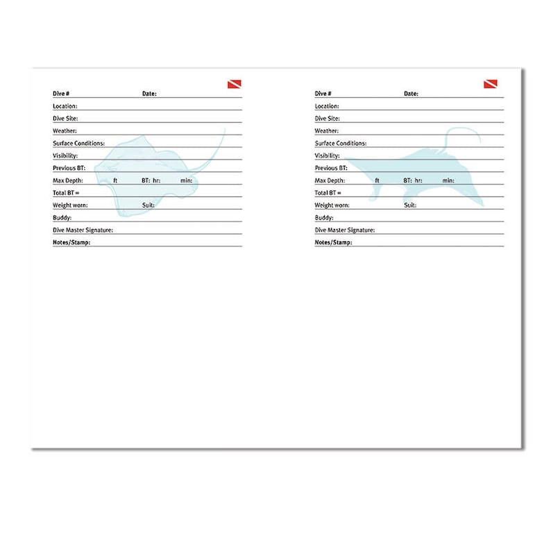 Printable Scuba Dive Log Digital Download of Scuba Dive Log
