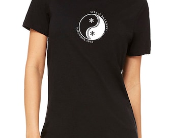 Women's ski/snowboard t-shirt/snowboarding t shirt/ Skier/Snowboarder/Inspirational Shirt/Life is Balance /Yin Yang Shirt/Life is Balance