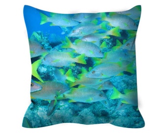 Ocean Reef Fish Throw Pillow Cover | Sea life decor | Gift for scuba diver | Pillow Sham | 14x14, 14x20, 16x16, 18x18, 20x20, 26x26