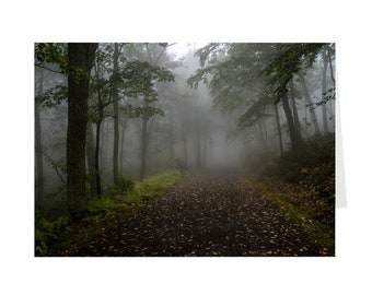 Tarjeta de felicitación del bosque brumoso: Tarjeta con notas del lago Minnewaska