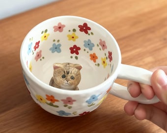Custom Dog Statue Mug - 3D Ceramic Dog in Mug, Personalized Pet Memorial Gift, Peekaboo Coffee Cup