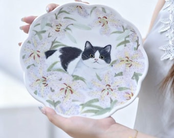 Custom Pet Portrait Plate, Hand-Painted Ceramic Pet Memorial
