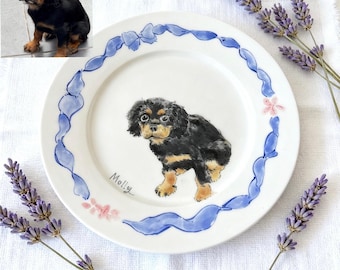 Personalized Pet Plate, Custom Photo, Handmade Ceramic Art Dish, Customized Dog or Cat Feeding Bowl, Unique Gift for Pet Lovers