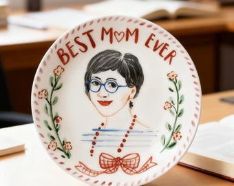 Hand-Painted Custom Mom Portrait Plate • Personalized Ceramic Art Gift • Unique Mother’s Day Gift • Memorial Mom Plate with Name & Date