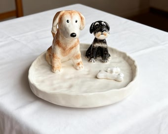 Personalized Pet Portrait Ceramic Ring Dish - Handmade Dog Cat Sculpture Jewelry Holder, Pet Lover Gift, Wedding Jewelry Tray