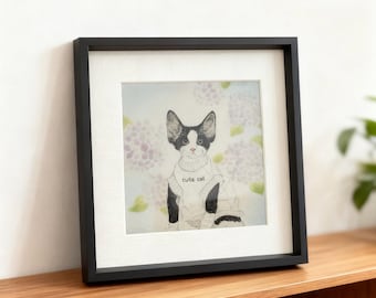 Hand-Painted Pet Portrait on Ceramic - Personalized Pet Art with Frame for Home or Gift