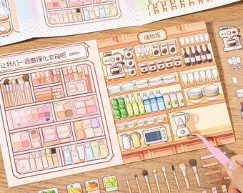 Pixel Household Supermarket restock stickers book, 24 pages, 3D Isometric Sticker Scenes, DIY Craft