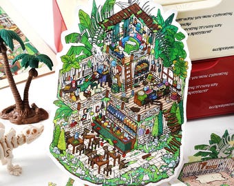 4 Pieces Mystic Domains Room Series, 3D Isometric Sticker Scenes, DIY Craft