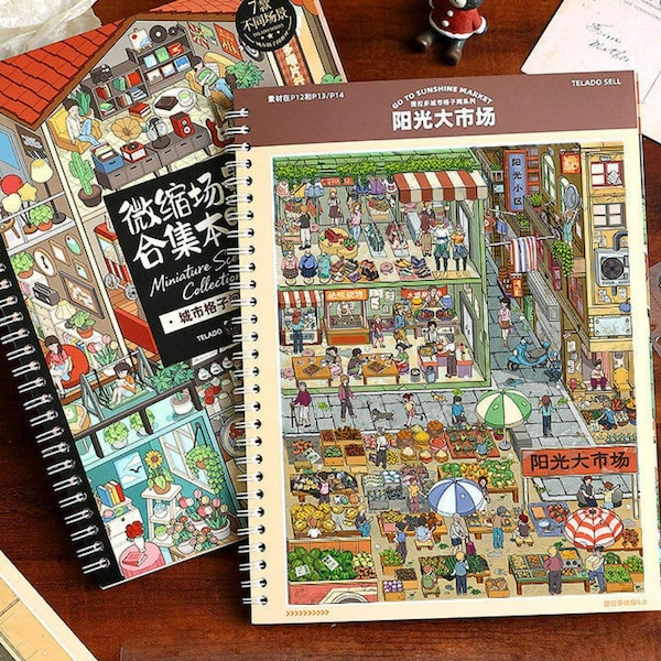 Big Size 20 Pages Scene stickers collection book, 7 scenes, Stress Relief，Isometric Sticker Scenes