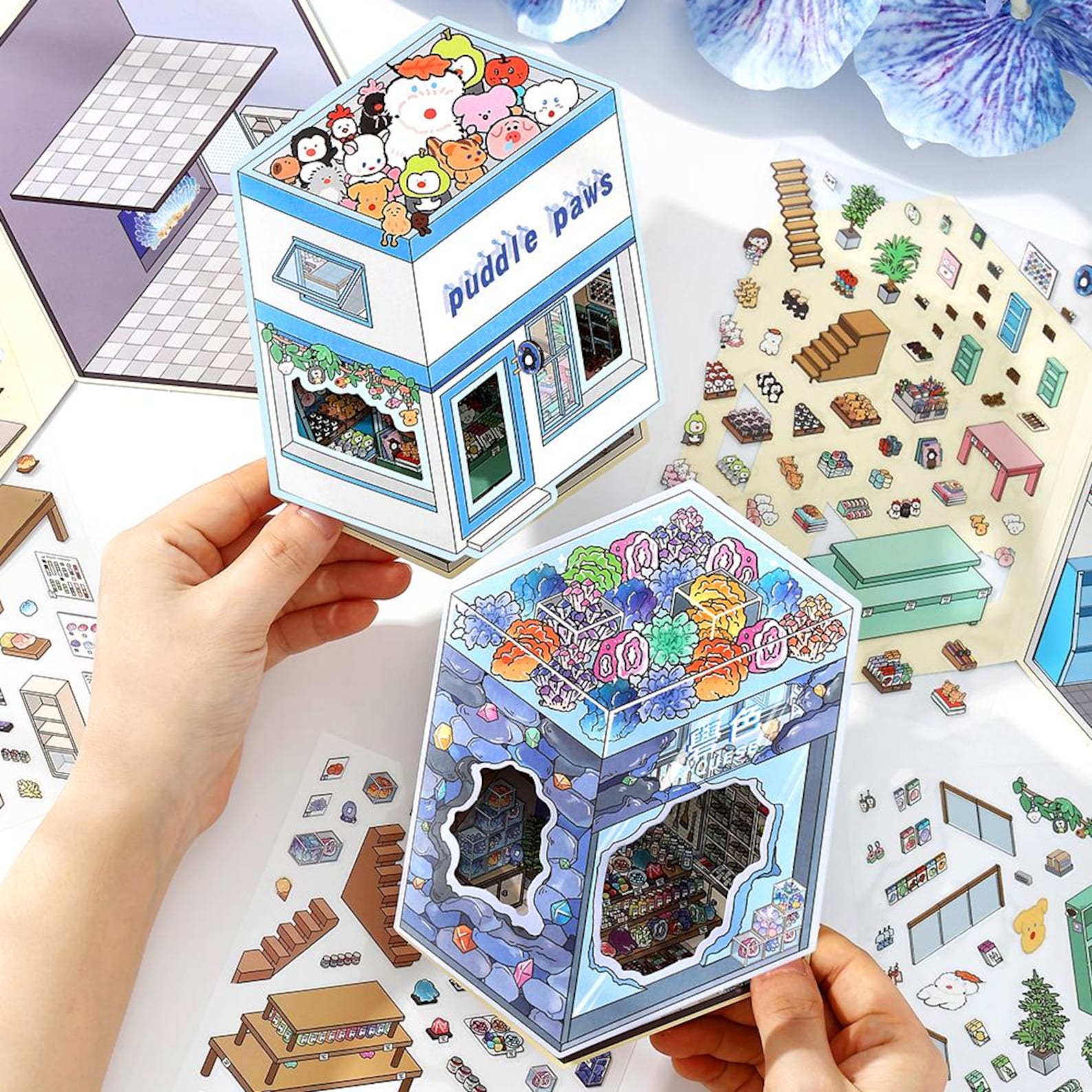 Cozy Little Shops 3D Scene Stickers, 3D Isometric Sticker Scenes, DIY ...