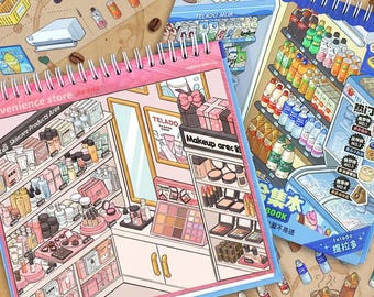 30 pages Isometric Sticker Book,10 scenes, Scene Stickers