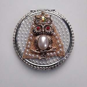 Decorative Owl Compact Mirror|Pocket Mirror|Elegant Purse Accessory|Stylish Gift for Her