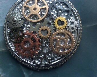 Decorative Steampunk Gears Compact Mirror|Pocket Mirror|Elegant Purse Accessory|Stylish Gift for Her
