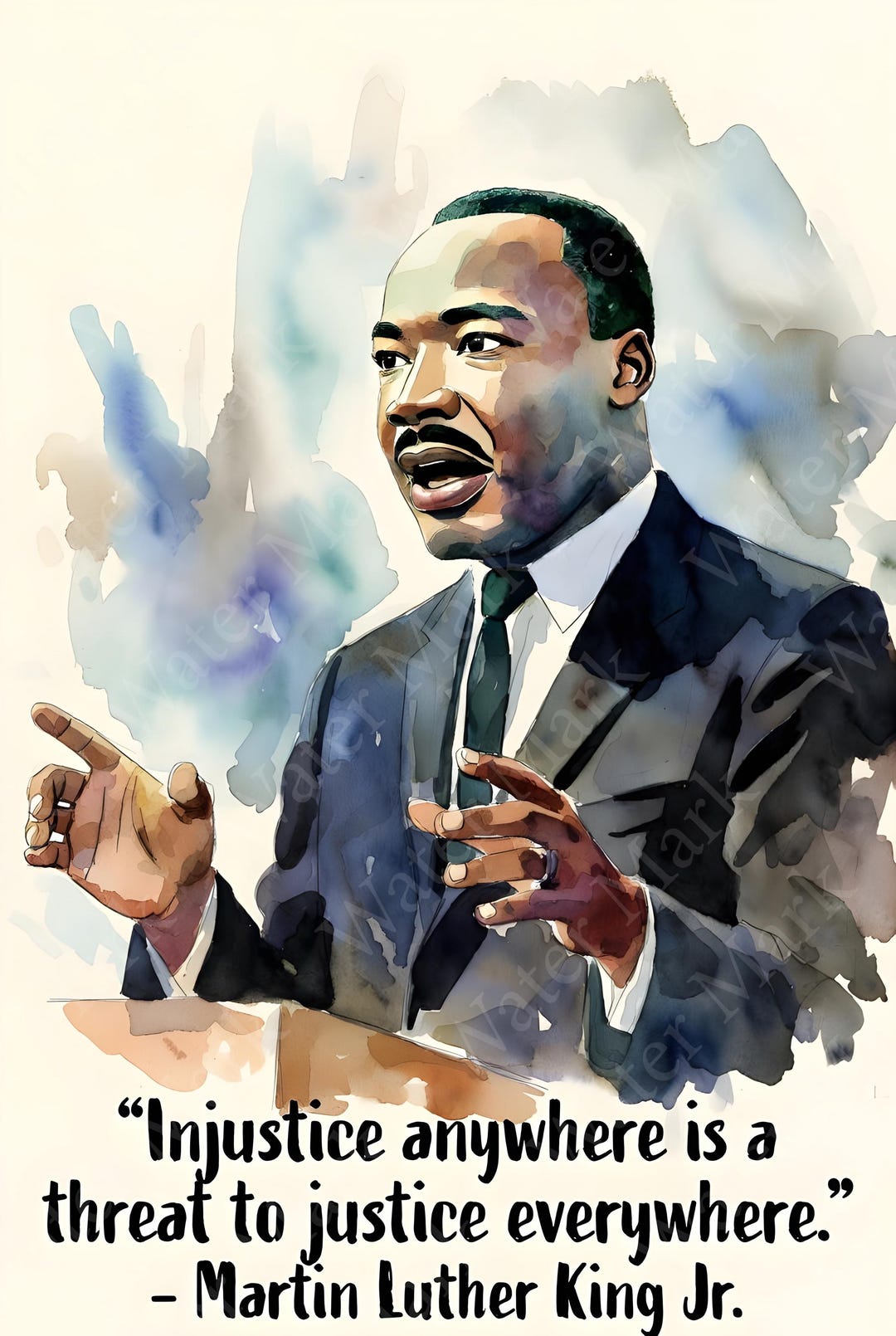 32 Martin Luther King Jr Watercolor Portrait Art, Motivational Quote ...