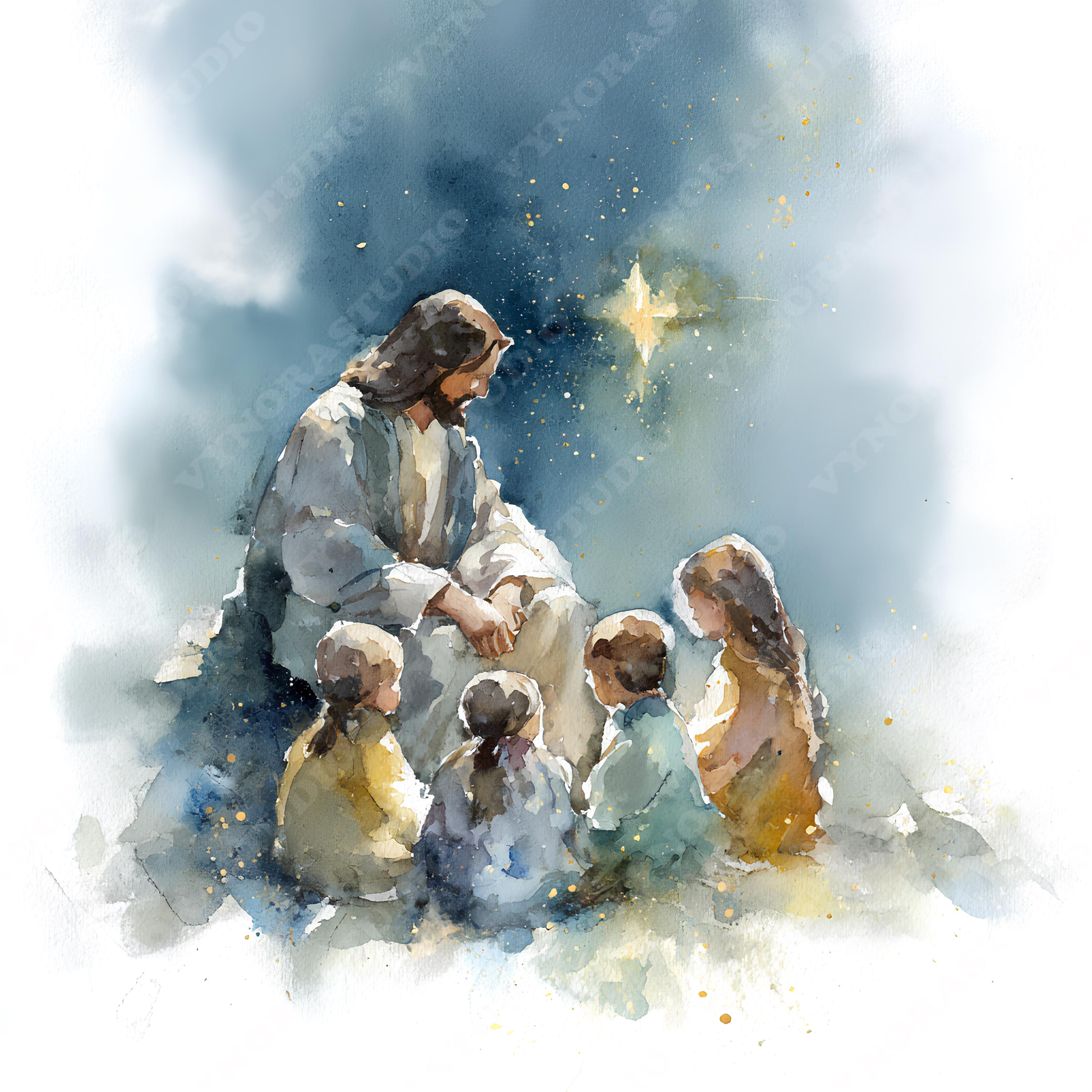 25 Watercolor Jesus With Children Clipart Set | Christian Art PNG ...