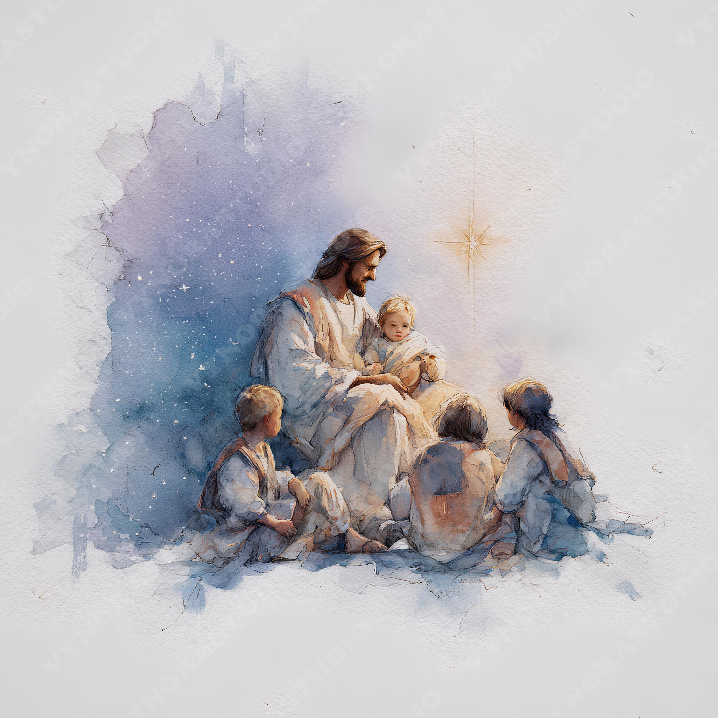 25 Watercolor Jesus With Children Clipart Set | Christian Art PNG ...