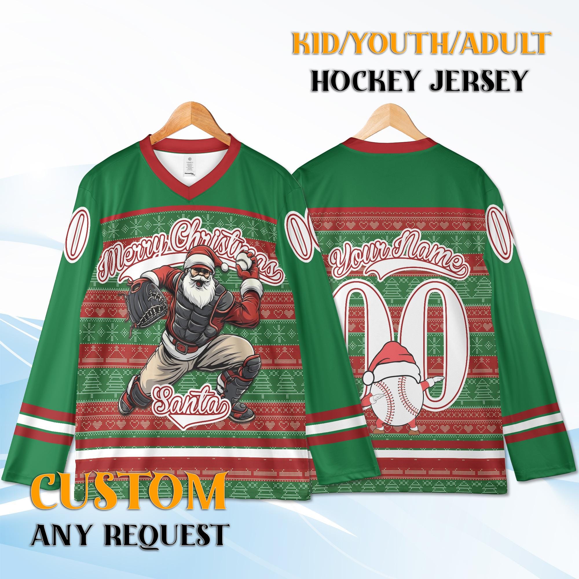 Discover Blue Snowflake Reindeer Hockey Jersey,Kids Youth Adult Christmas Team Apparel