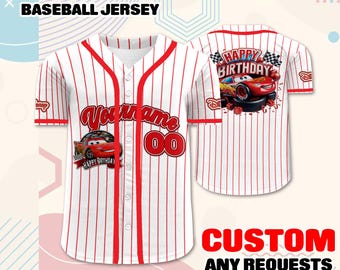 Custom Lightning McQueen Birthday Baseball Jersey - Personalized Cars Shirt
