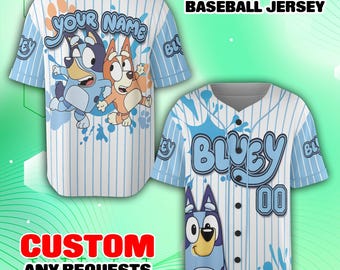 Op maat gemaakt Bluey-honkbalshirt, shirt met naamnummer, familie-outfit