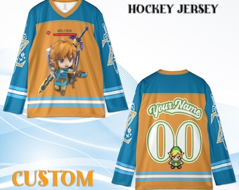 Maillot de hockey Zelda personnalisé pour jeune adulte, numéro de nom personnalisé, maillot de hockey cadeau d'anniversaire de jeu