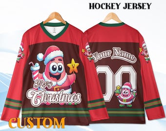 Custom Christmas Hockey Jersey Youth Adult, Personalized Name Number, Holiday Hockey Shirt