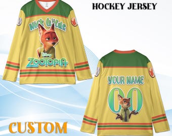 Custom Nick Wilde Zootopia Hockey Jersey – Kids, Youth & Adult Sizes, Personalized Name And Number, Disney Fan Gift, Matching Family Jerseys