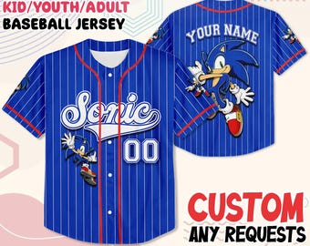 Custom Sonic Baseball Jersey, Personalized Gamer Shirt