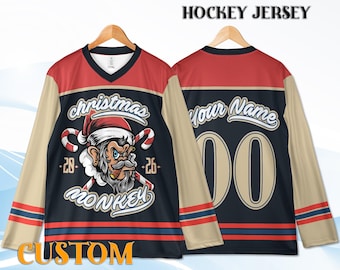 Personalized Christmas Monkey Hockey Jersey Youth Adult Only, Custom Name Number