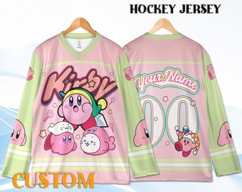Chandail de hockey Kirby personnalisé pour enfant et adulte, numéro de nom personnalisé, cadeau d'anniversaire de jeu mignon