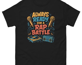 Camiseta de estilo urbano "Siempre listo para una batalla de rap" con grafiti, rap y hip hop.