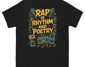 El rap es ritmo y poesía. Camiseta clásica de estilo urbano hip hop con grafiti.