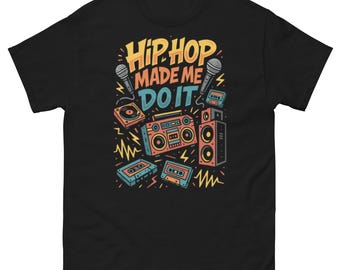 Camiseta clásica estilo hip hop "Me obligó a hacerlo", estilo gangsta rap y streetwear.