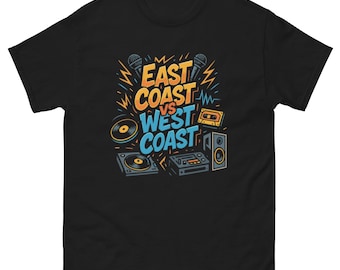 Camiseta de estilo urbano hip hop gangsta rap de la costa oeste contra la costa este