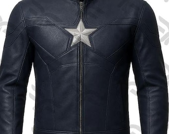 Chaqueta de cuero genuino para hombre estilo Capitán América
