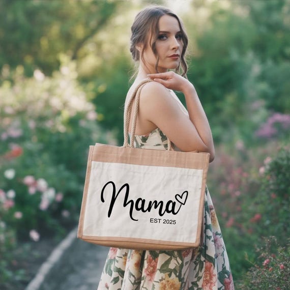 Custom Mama Jute Bag, Mama Jute Bag, Personalized Mama Bag, Mothers Day Gift, Mom Jute Bag, Grandma Bag, Mama Est 2025 Bag, Gift for Mama