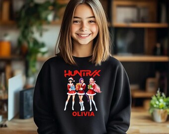 Custom Huntrix Christmas Sweatshirt, Christmas Gift, Christmas Saja Girls Hoodie, Personalized Xmas Sweatshirt, Demon Hunters Shirt