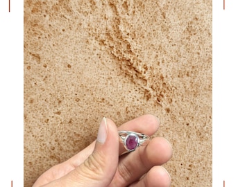 Bague rubis naturel en argent sterling 925 | Pierre de naissance de juillet | Bijoux délicats faits main en rubis