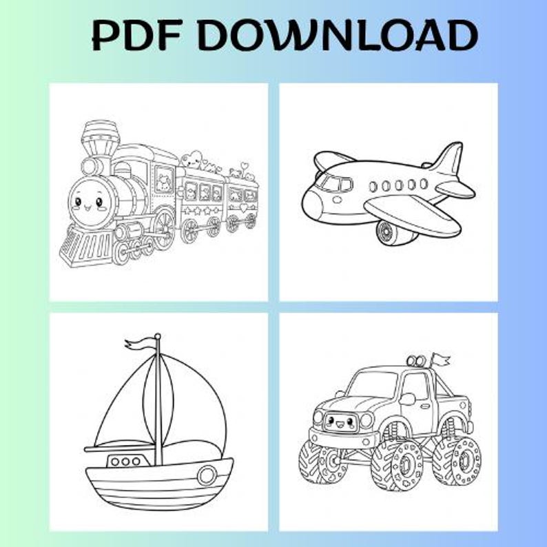 Vehicles Coloring Pages for Kids, Easy Construction Cars Transportation ...