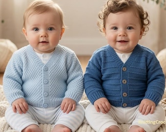 Baby Cardigan Knitting Pattern, Infant Sweater PDF (Size 12-22 Inches)