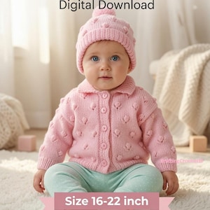 Stickmönster för babybobblekofta och mössa (digital nedladdning), storlekar 16-22 tum