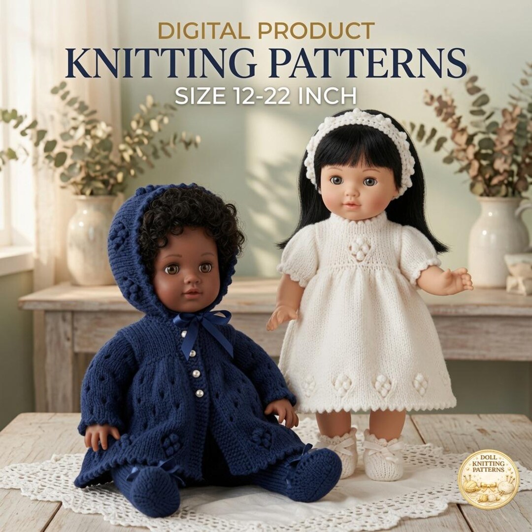 Knitted Doll Clothes Pattern PDF, Dress, Cardigan, 12–22 Inch Dolls ...