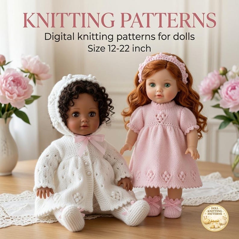 Knitted Doll Clothes Pattern PDF, Dress, Cardigan, 12–22 Inch Dolls ...