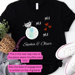 Custom Engagement Location Shirt with Map Ring. Personalized “Yes” Proposal Tee. Engagement Gift for Couple. Unique Map Coordinates Shirt