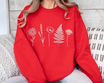 Wildflowers Sweatshirt, Flower Crewneck Sweatshirt, Floral Sweatshirt For Women, Flower Lover Sweatshirt, Flowers Hoodie, Women Gift