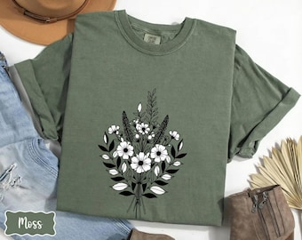 Comfort Colors Vintage Pressed Flowers Shirt, Botanical Floral Tshirt, Wildflowers T Shirt, Boho Cottagecore Tee, Gift for Gardener