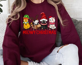 Meowy Christmas Catmas Sweatshirt, Happy Cat Year Shirt, Christmas Cat Shirt, Cat Christmas Sweatshirt, Cats Tee, Cat Lover Christmas Shirt