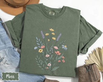 Comfort Colors Vintage Pressed Flowers Shirt Boho Cottagecore Tshirt Botanical Floral Tee Wildflowers Shirt, Gift For Gardener