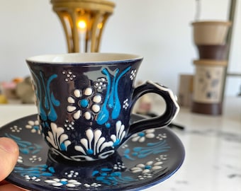 Handmade Ceramic Espresso Cup Set with Saucers – Hand Painted Coffee Cups