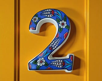 Handmade Ceramic House Numbers, Turkish Tile Mailbox Numbers, Address Plaque, Door Number Sign