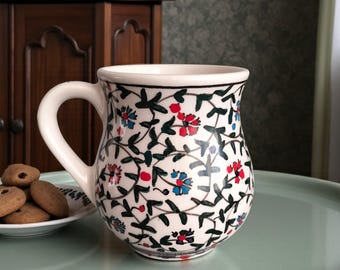 Taza de cerámica pintada a mano, 385 ml, taza de café de cerámica turca hecha a mano, regalo para un nuevo hogar.
